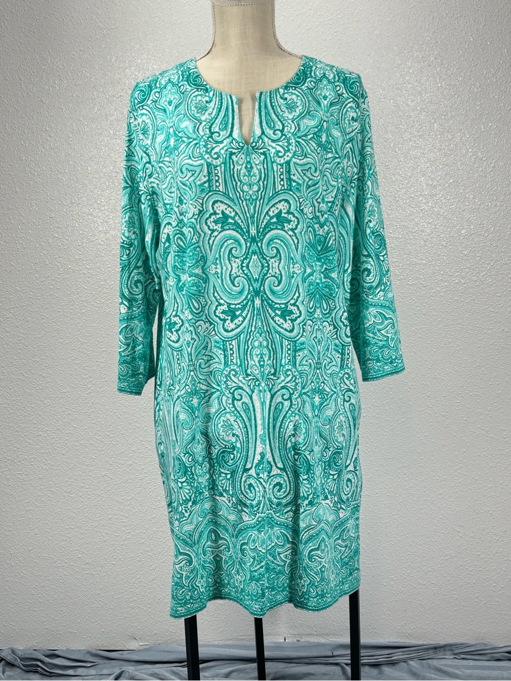 Coolibar Sun Protection Teal Dress XL Turquoise Paisley Print Tunic